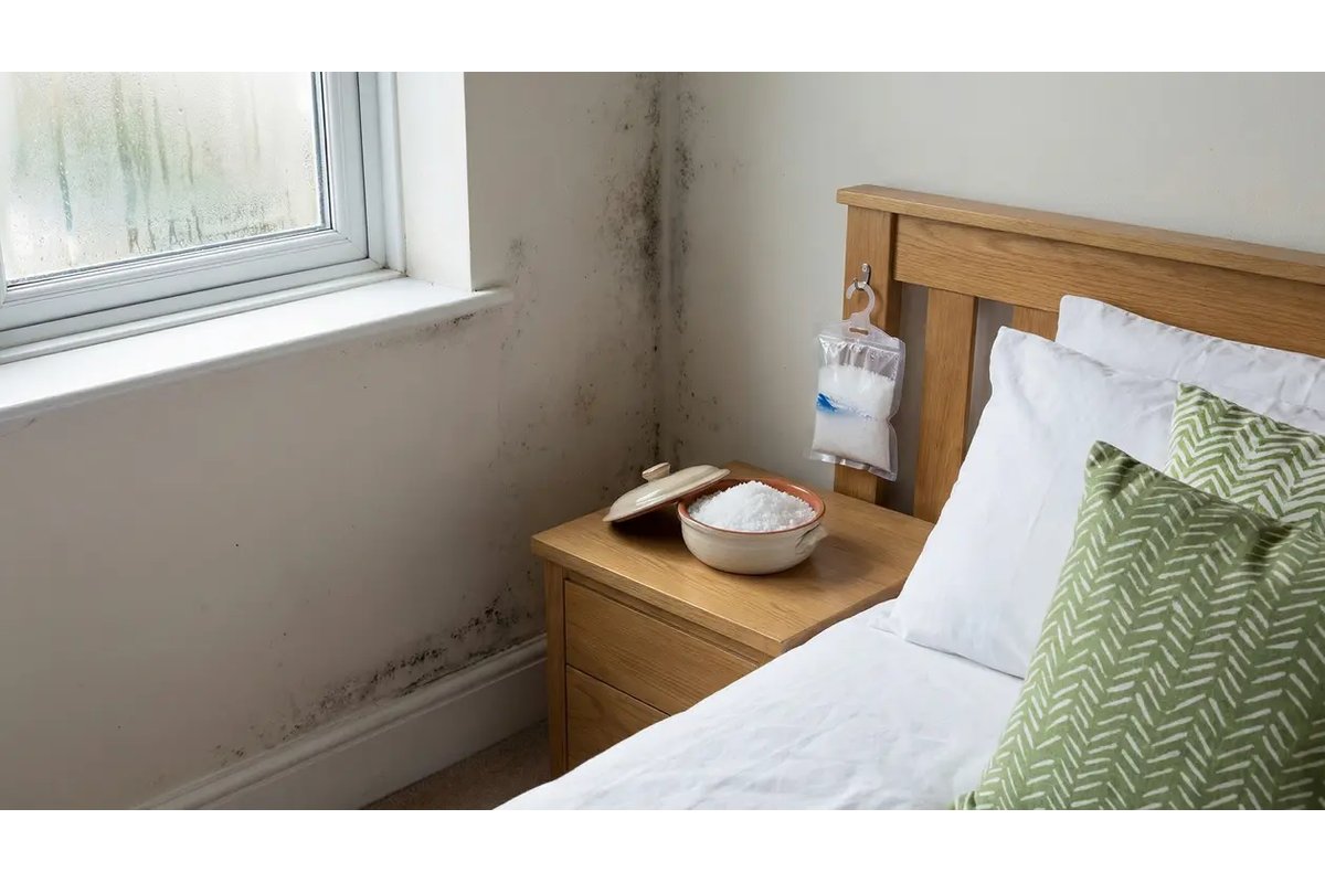 Contenitori con bicarbonato sotto un letto in legno.