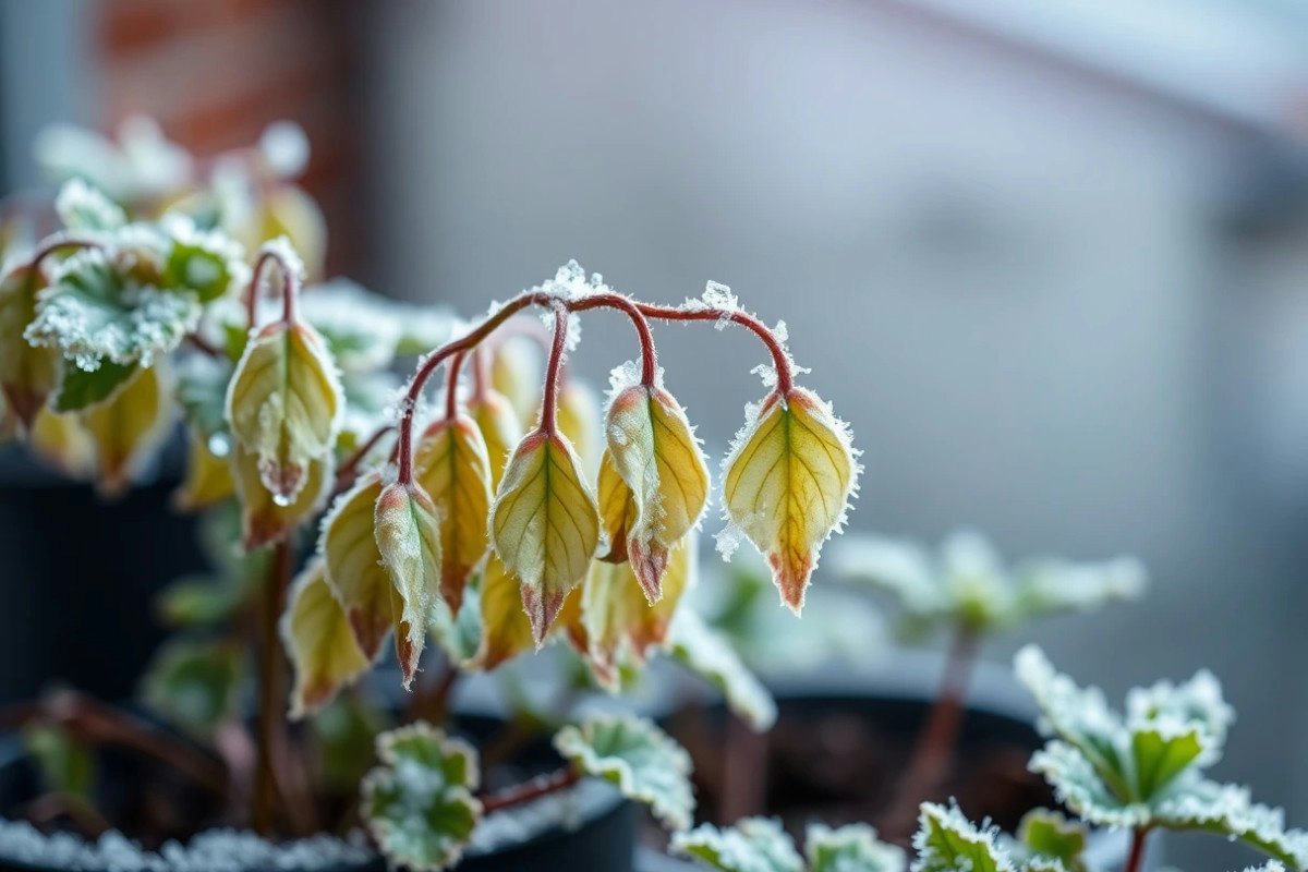 Piante su un balcone coperte con teli protettivi.